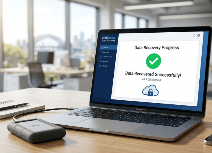 Technician recovering files from a computer drive and cloud backup