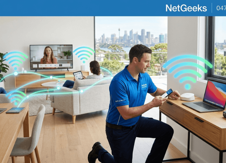 Technician improving home Wi-Fi coverage and internet setup